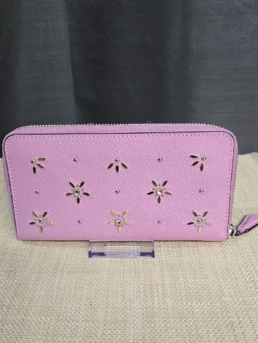 Coach Pink Floral Zip Wallet with Stud Accents - Picture 3 of 12